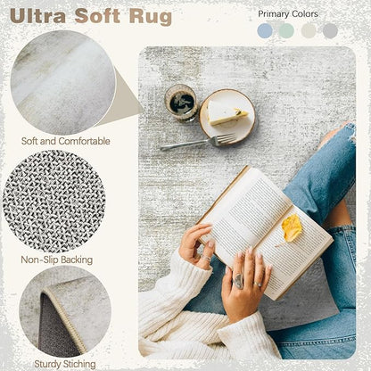 6x9 Area Rugs for Living Room: Washable Rug Modern Abstract Neutral Soft Rugs Non-Slip Low-Pile Indoor Floor Carpet for Bedroom Dining Room Kitchen (Beige, 6'x9')