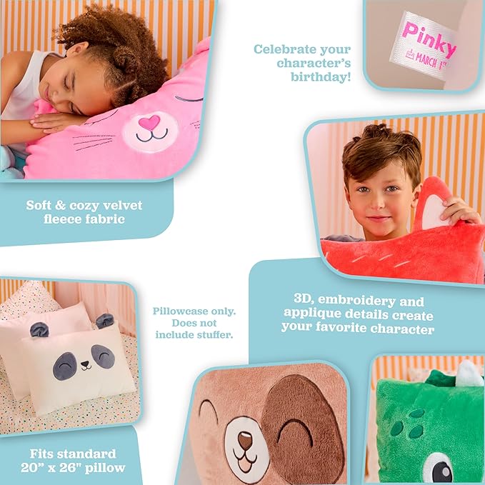 Saint Eve Kids Pillow Pals Fuzzy Pillow Case, Cute Animal Friends Soft Pillow Cover for Kids Beds and Nap Time - Bob The Shark