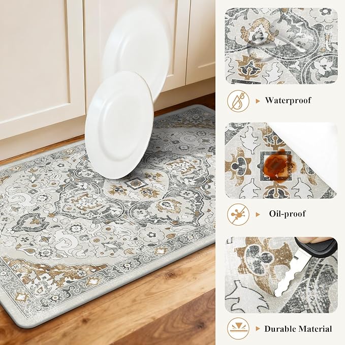 Ileading Anti Fatigue Kitchen Rugs Sets of 2 Cushioned Kitchen Mats for Floor Waterproof Kitchen Mat Set Non Slip Comfort Standing Mat for Kitchen, Office, Sink, Laundry