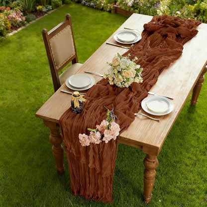 BALCONY & FALCON 2 Pack Terracotta Cheesecloth Table Runner 10FT 120 Inch Rustic & Boho Farmhouse Gauze Cheese Cloth Runners for Wedding Fall Thanksgiving Christmas Party Baby Shower Birthday Decor