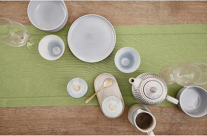 Solino Home Linen Moss Green Table Runner 90 Inches Long - 100% Pure Linen Hemstitch 14 x 90 Inch Table Runner for Dining, Winter - Classic Hemstitch