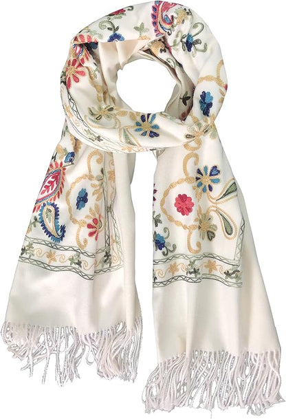 Urban CoCo Women's Embroidered Tassel Long Shawl Oversize Scarf Wraps for Women