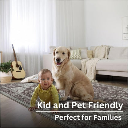 Bloom Rugs Washable Non-Slip 5' x 7' Rug - Dark Brown Traditional Medallion Area Rug for Living Room, Bedroom, Dining Room, and Kitchen - Exact Size: 5' x 7'
