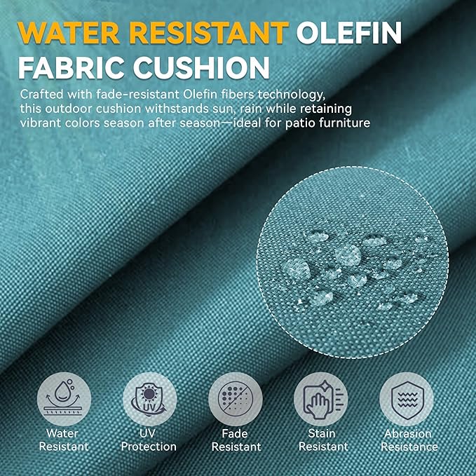 Outdoor Cushion Set for Furniture Patio Furniture, UV Resistant, Water Resistant - 6 Inch Thick Foam Garden Cushions– 24x24 Inch Patio Seat Covers for Chair/Sofa/Couch | Peacock Green | 8-Pack |