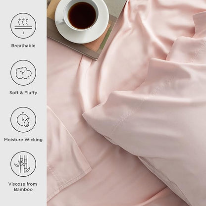 Bedsure Cooling Sheets Twin, Rayon Derived from Bamboo, Breathable & Soft Twin Sheets Set, Deep Pocket Up to 16 Inches, Hotel Luxury Silky Bedding for Hot Sleepers, Pink
