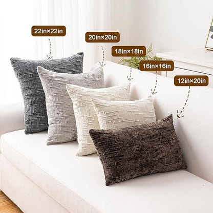 Decorative Throw Pillow Covers 18x18 Inch Set of 4, Soft Solid Farmhouse Chenille Couch Pillows, Spring Pillow Covers for Couch Sofa Bed Living Room Home Decor Pillowcase, Coral