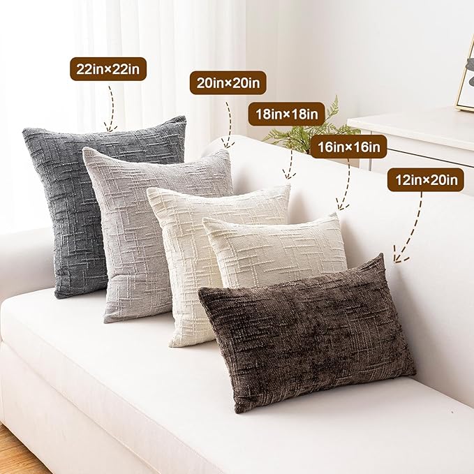 Decorative Throw Pillow Covers 12x20 Inch Set of 2, Soft Solid Farmhouse Chenille Couch Pillows, Spring Pillow Covers for Couch Sofa Bed Living Room Home Decor Pillowcase, Dark Gray