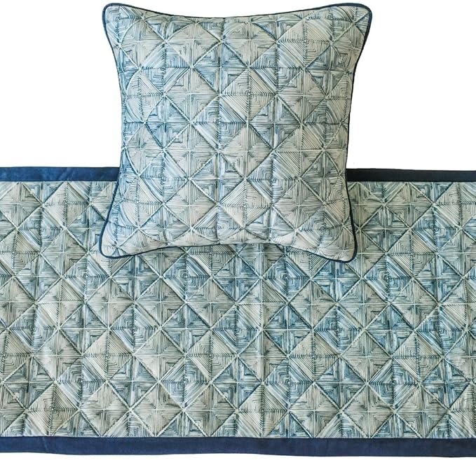 The HomeCentric King/Queen/Twin Blue Designer Twin 53"x18" Bed Runner Without Pillow Cover, Indigo, Printed & Quilted Bed Scarf on Suede Fabric - Indigo Centric