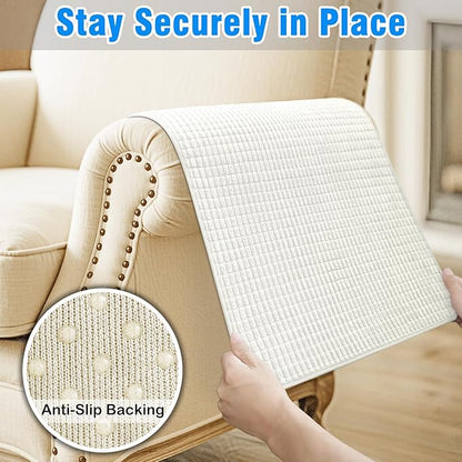 Couch Arm Covers, Sofa Arm Covers, Waterproof Armrest Cover for Sofa, Armchair, Loveseat, Headrest Cover, Non-Slip Recliner Arm Cover, Arm Chair Covers Set of 2 (Cream, 19"×19")