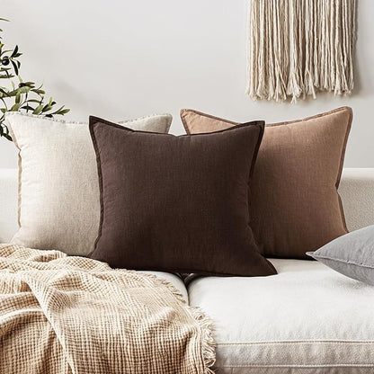 EMEMA Throw Pillow Covers Decorative Linen Pillow Covers 22x22 Inch Dark Brown Boho Farmhouse Neutral Couch Throw Pillows for Bed Pack of 2 Accent Pillowcase Modern Sofa Cushion Livingroom Home