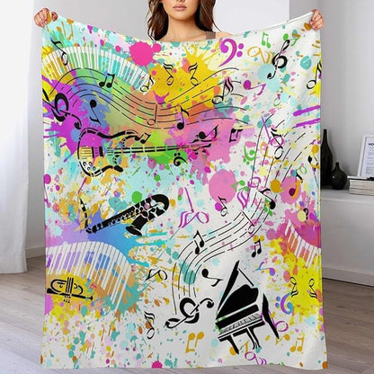 Music Blanket Colorful Graffiti Piano Keys Music Note Modern Abstract Art Print Soft Cozy Lightweight Throw Blanket for Kids Girls Boys Bedroom Living Room Dorm Chair Sofa Travel 60x80in