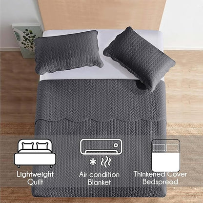 IR Imperial Rooms King Quilt Bedding Set Size (106" x 96") + 2 Pillow Shams (20" x 36"+ 2") - 3 Pcs All Season Lightweight Reversible Microfiber Coverlet Embossed Quilt Bedspread (Charcoal)
