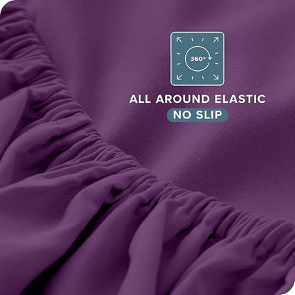Bare Home Full XL Sheet Set - Luxury 1800 Ultra-Soft Microfiber Full Extra Long Bed Sheets - Double Brushed - Deep Pockets - Easy Fit - 4 Piece Set - Bedding Sheets & Pillowcases (Full XL, Plum)