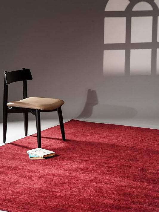Hand Knotted Loom Wool ECO-Friendly Area Rugs - 3'x5', Rectangle, Dark Red Color, Solid Plain Design, High Pile Handmade Anti Skid Area Rugs for Living Room, Bed Room (L00111)