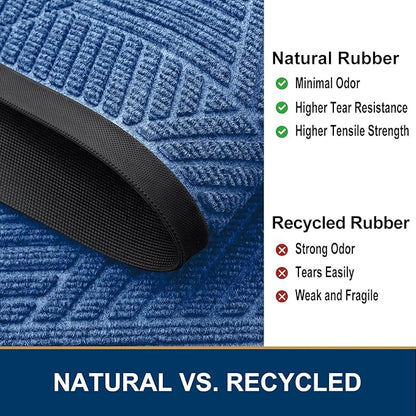 Smiry Half Circle Front Door Mat Outside Entrance, Heavy Duty Sturdy Natural Rubber Doormat, Trap Dirt and Moisture, Low Profile Mats for Indoor Outdoor Entry, Irregular Triangle (36x24, Blue)