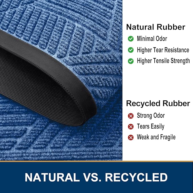 Smiry Front Door Mat Outside Entrance, Heavy Duty Sturdy Natural Rubber Doormat, Trap Dirt and Moisture, Easy Clean Low Profile Mats for Indoor Outdoor Entry, Irregular Triangle (59x24, Blue)