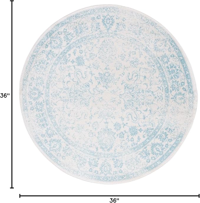 SAFAVIEH Adirondack Collection Area Rug - 3' Round, Ivory & Light Blue, Distressed Vintage Floral Design, Non-Shedding & Easy to Clean, Ideal for Living Room, Bedroom, Dining Space (ADR109L)