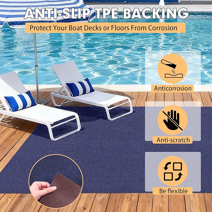 Marine Carpet,6 FT x 18 FT Deep Blue Indoor Outdoor Carpet 0.2" Thick Boat Carpet with Water-Proof TPE Backing, Non-Slide Outdoor Marine Carpet Roll for Home, Patio, Porch, Deck