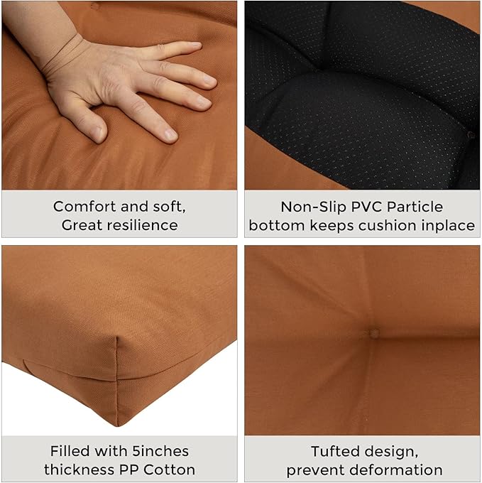 Outdoor Bench Cushion 45 x18 inch with Non-Slip Grips,Water Resistant Porch Swing Cushion,Bench Pillow Pads,Tufted Cushions for Patio Garden Furniture,45" Seat Cushions(Caramel Orange)