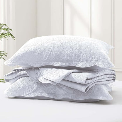 IR Imperial Rooms 10 Pack Twin Quilt Bedding Set (68" x 86") - Bulk Wholesale for Hotels, Guest Bedroom & Airbnbs - Lightweight Microfiber Reversible Floral Embossed Quilts Bedspreads (White)