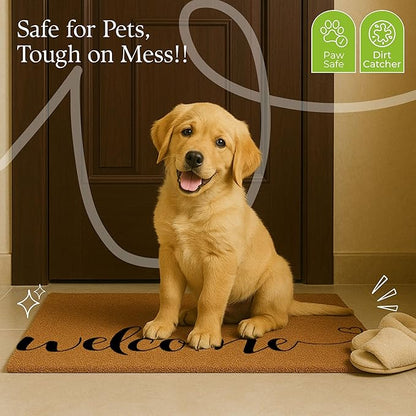 Coir Door Mats 17" X 30", Non-Slip Sturdy, PVC Backed Heavy Duty, Easy to Clean, Ideal for Door Entrance, Patio, Porch, Backyard, Garages, Welcome with Love