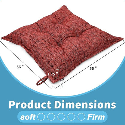 SINSOSSO Large Floor Pillows 22", Thickened Bite-Size Memory Foam Square Non-Slip Cushions for Office Back Support/Yoga/Chair Seat, Fashionable Color-Blocked Fabric & Washable, Red, 2 PCS