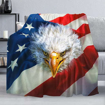 American Flag Throw Blanket for Couch, Super Soft Fuzzy Throws Warm Comfortable Plush Fleece Blanket, Fashion Decorative Flannel Fleece Blanket for All Season(50 x 60 in, American Flag & Eagle)