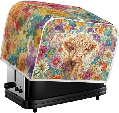 ZFRXIGN Flower Highland Cow Toaster Covers 2 Slice Toaster Dust Cover Hippie Toaster Bag Kitchen Appliance Covers Toaster Oven Dustproof Cover Washable Western Cattle Toaster Cover