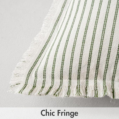 MIULEE Pack of 2 Olive Green Christmas Pillow Covers 18x18 Inch Striped Farmhouse Couch Throw Pillow Covers with Fringe Chic Linen Decorative Cushion Covers for Sofa Living Room Bed Outdoor Home Decor