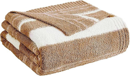 WRENGONGE Burnt Orange Throw Blanket, 50x70 Soft Cozy Striped Throw Blankets for Couch, Sofa, Bed, Travel, Lightweight Fluffy Warm Plush Decorative Blankets for Women, Men,Kids Gift