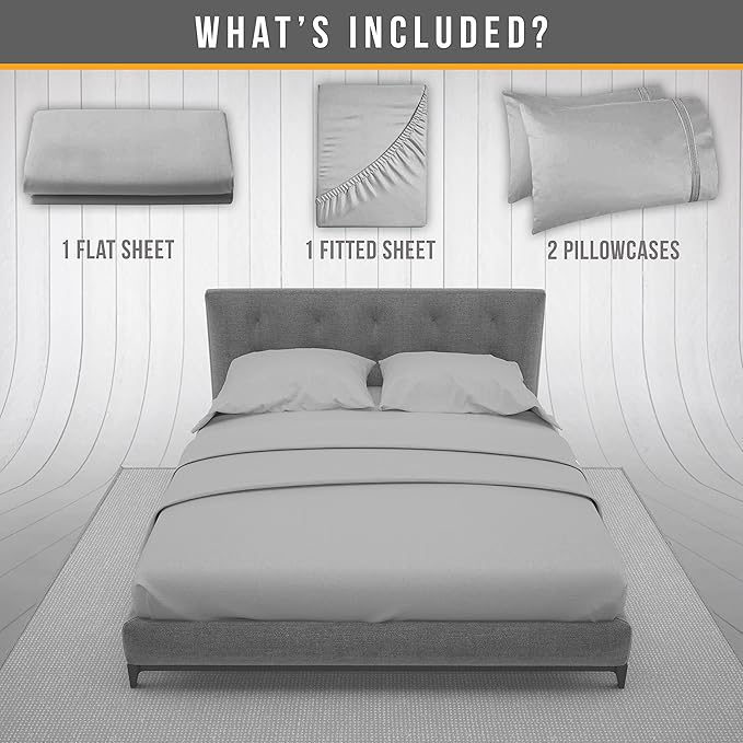 King Size Sheets Set Cooling - Luxury Hotel Sheets - Soft Bed Sheet with Elastic Corner Straps - Deep Pockets Microfiber Bedsheet - Bedding Sheet & Pillowcases -4 PC (King, Light Gray)
