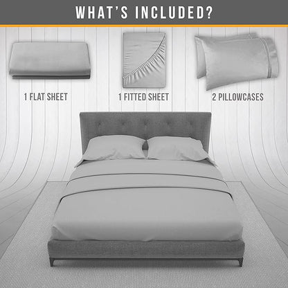 King Size Sheets Set Cooling - Luxury Hotel Sheets - Soft Bed Sheet with Elastic Corner Straps - Deep Pockets Microfiber Bedsheet - Bedding Sheet & Pillowcases -4 PC (King, Light Gray)