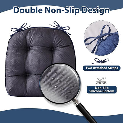 Chair Cushions for Dining Chairs, Seat Cushions for Kitchen Chairs, Indoor Seat Cushions with Ties, Tufted Foam Chair Pads, Non Slip Chair Cushions Set of 4, 15.5" x 15.5" x 4", Navy Blue
