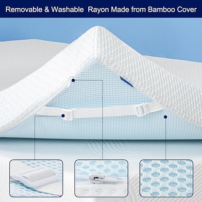 Subrtex Mattress Topper Cover (Only Cover) Mattress Protector Bedding Rayon Made from Bamboo Removable Mattress Encasement Mattress Cover with Zipper (2 Inch, White, Queen)