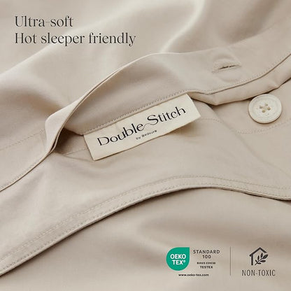 Double Stitch Cotton Tencel Duvet Cover - King Size Comforter Cover, Luxury & Soft Eucalyptus Lyocell Bedding Set for Hot Sleepers, Cooling & Breathable, Button Closure, Sandstone, 106"x90"