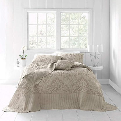 BrylaneHome Bedding Lightweight All Season Modern Amelia Quilted Damask Oversized Ultra Soft Bedspread - Full, Taupe