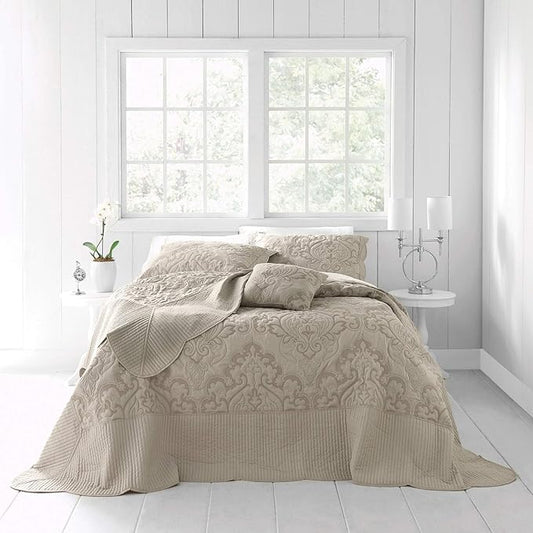 BrylaneHome Bedding Lightweight All Season Modern Amelia Quilted Damask Oversized Ultra Soft Bedspread - Full, Taupe