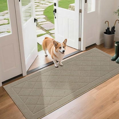 BEQHAUSE Dirt Trapper Door Mat 24" x 60", Doormat Non-Slip Entryway Rugs Washable, Dog Door Mat Stain Resistant and Absorbent Welcome Floor Mat for Front Back Door, Muddy Wet Shoes & Paws, Beige