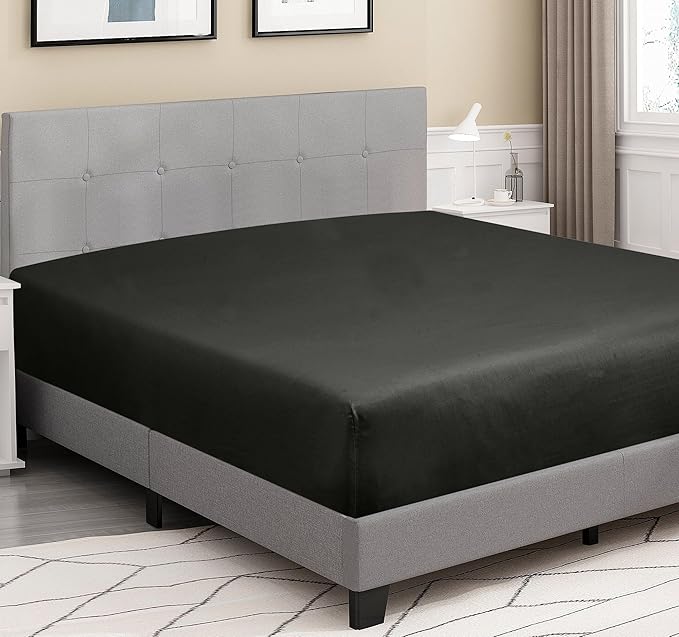 ROYALE LINENS 300 Thread Count 100% Long Staple Combed Cotton Fitted Sheet King - Super Soft Deep Pocket Bottom Sheet - Fitted Sheets Only - Elastic Sheets (King, Black)