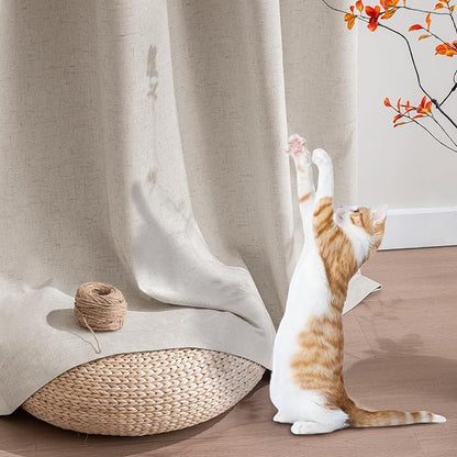 PrinceDeco Nature Linen Curtains 100% Back Out Curtains for Living Room/Bedroom 84 Inch Length Burlap Fabric Thermal Insulated & Light Blocking Nickel Grommet Window Drapes Set of 2,Heathered Linen