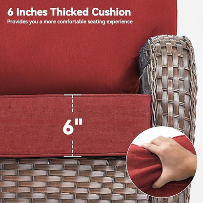 Luxury 6" Outdoor Cushions for Patio Furniture, 24x24x6 Thick Seat Cushion Set, Fade Resistant Couch Chair Replacement Cushions High Density Deep Wicker Chair Cushion with Removable Cover, Red