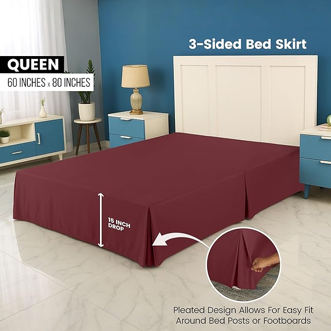 Utopia Bedding Queen Bed Skirt - Soft Quadruple Pleated Ruffle - Easy Fit with 16 Inch Tailored Drop - Hotel Quality, Shrinkage and Fade Resistant (Queen, Burgundy)