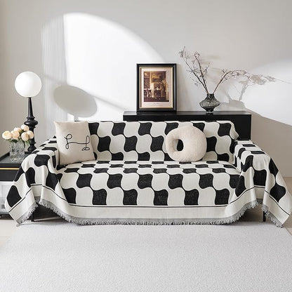 MEETSKY Couch Cover Sofa Cover Washable,Chenille Jacquard Sofa Covers for 2 Cushion Couch Sofa, Sofa Slipcover Loveseat Pet Couch Covers for Sectional Sofa, 71" x 118", Black Checkerboard
