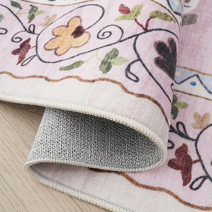 Rugcomf Runner Rug for Kitchen Non Slip 2'6''x8' Washable Rugs with Rubber Backing Soft Floral Animal Cat Carpet Runner for Kitchen Laundry Bedroom Bathroom, Pink