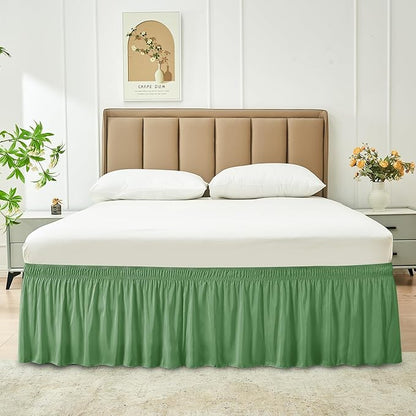 Biscaynebay Wrap Around Bed Skirts for Twin & Twin XL Beds 15" Drop, Sage Adjustable Elastic Dust Ruffles Easy Fit Wrinkle & Fade Resistant Silky Luxurious Fabric Machine Washable