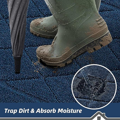 BEQHAUSE Dirt Trapper Door Mat 20" x 32", Doormat Non-Slip Entryway Rugs Washable, Dog Door Mat Stain Resistant and Absorbent Welcome Floor Mat for Front Back Door, Muddy Wet Shoes & Paws, Navy Blue
