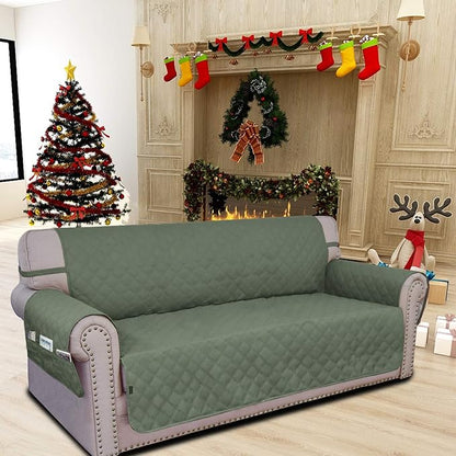 Easy-Going Sofa Slipcover Oversized Sofa Cover Waterproof Couch Cover Furniture Protector Cover Pets Covers Washable Non-Slip Fabric Pets Kids Children (Oversized Sofa, Greyish Green)