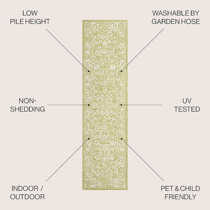 JONATHAN Y Weave Floral Indoor Outdoor Runner Rug 2X10 Green/Cream, Tela Bohemian Textured for Backyard, Patio, Porch, Easy-Cleaning, High Traffic, Pet-Friendly, Non-Shedding (SMB100D-210)