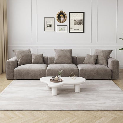 JACH 142" Sectional Couch Sofa with 5 Pillows, Corduroy Modular Sectional Couch, Cushion Covers Removable, Soft Sofas Couches for Living Room, Office, Apartment, Light Brown