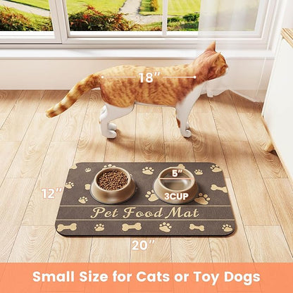 Pet Feeding Mat-Absorbent Pet Placemat for Food and Water Bowl, with Waterproof Rubber Backing, Quick Dry Water Dispenser Mat for Dog and Cat (24"x16", Brown)